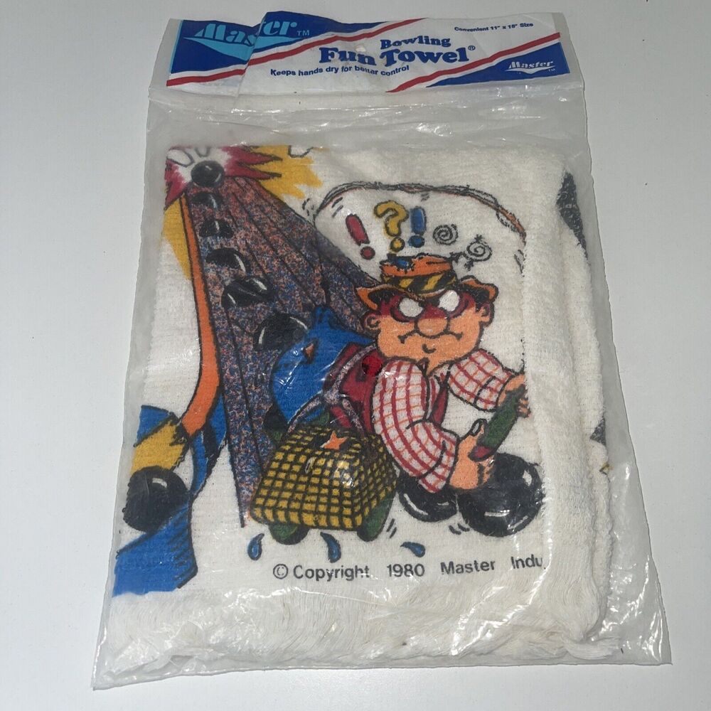 1980 MASTER "HOOKED ON BOWLING" Bowling Fun Towel 11 in. x 18 in. * Made in USA